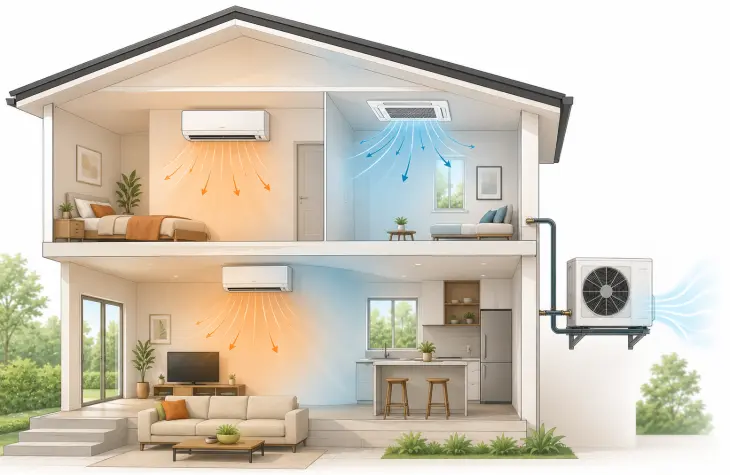 schema d'une pompe à chaleur air air, son fonctionnement
