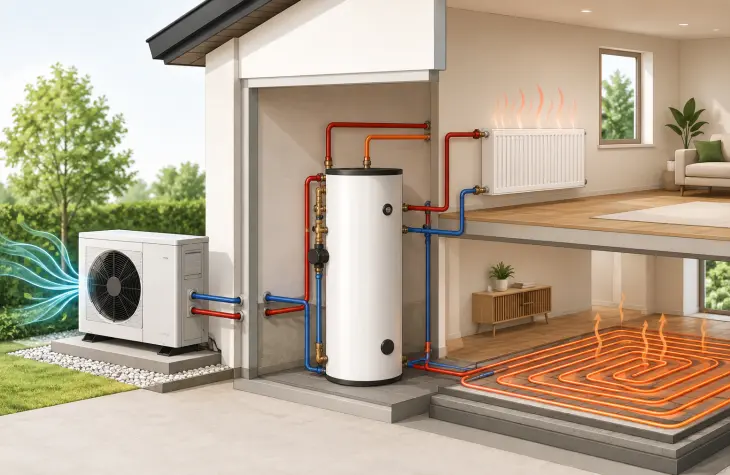 infographie du fonctionnement d'une pompe à chaleur air eau