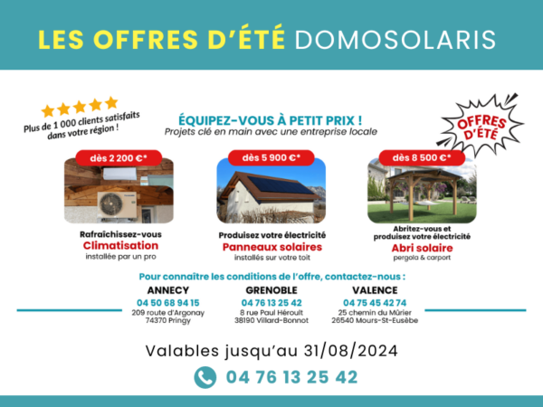 Domosolaris tarfis de l' offre promotion été pour installation photovoltaique et pompe à chaleur